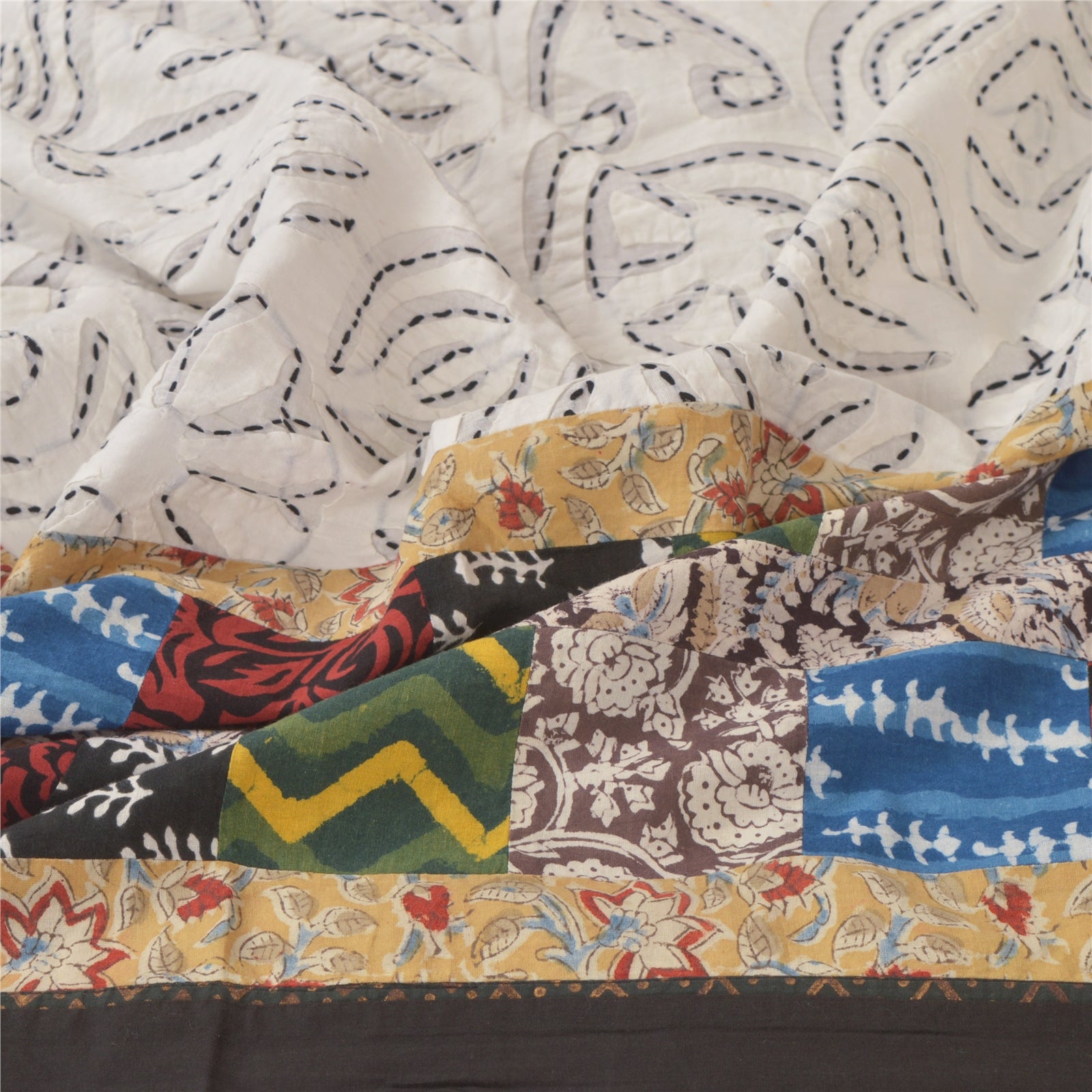 Sanskriti Vintage Dupatta Stole Pure Cotton White Hand Block Printed Kalmakari