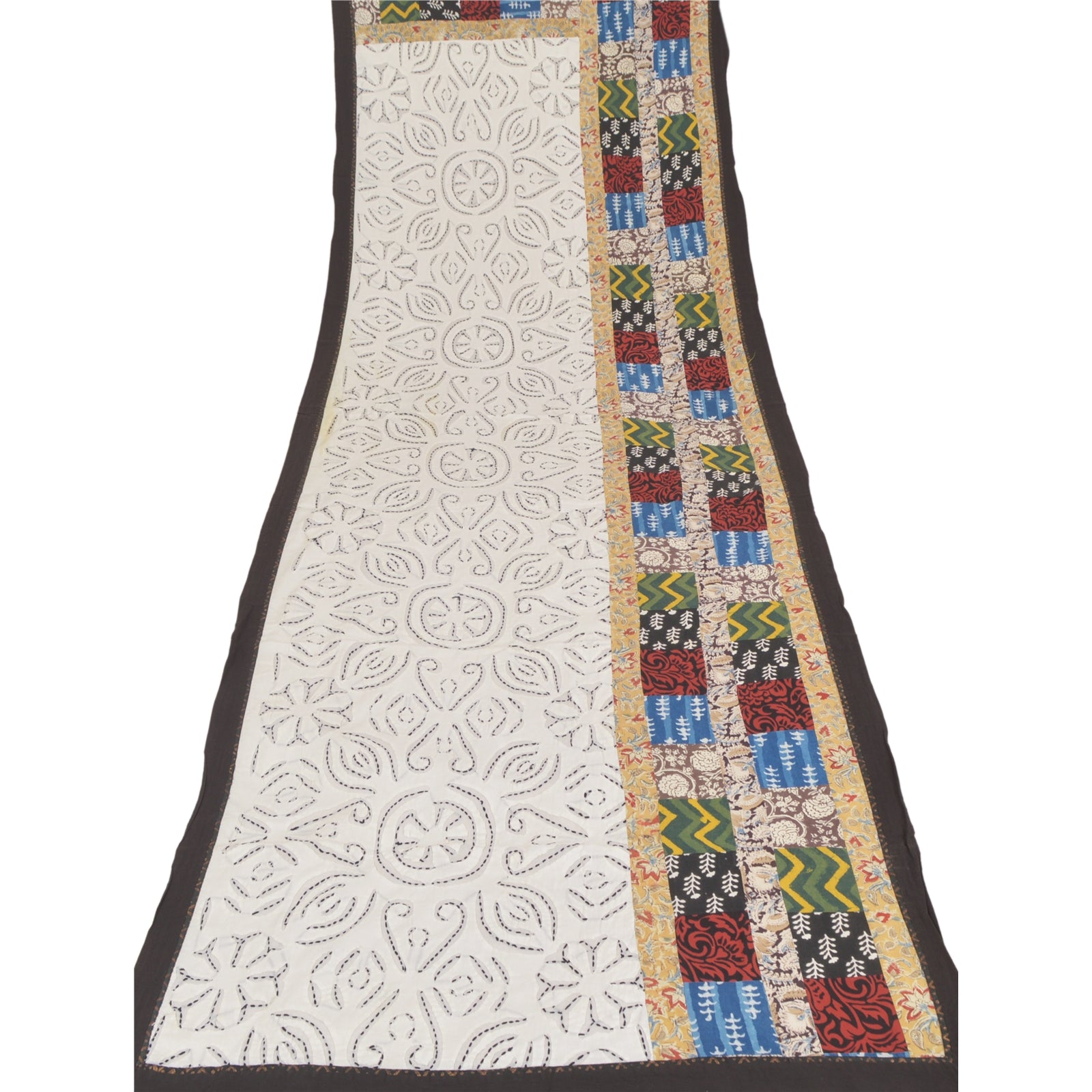 Sanskriti Vintage Dupatta Stole Pure Cotton White Hand Block Printed Kalmakari