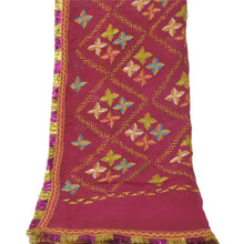 Load image into Gallery viewer, Sanskriti Vinatage Sanskriti Vintage Dupatta Long Stole OOAK Pink Art Silk Hand Embroidery Phulkari
