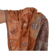 Load image into Gallery viewer, Sanskriti Vinatage Sanskriti Vintage Dupatta Long Stole Pure Chiffon Silk Brown Hand Beaded Veil
