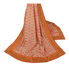 Load image into Gallery viewer, Sanskriti Vinatage Sanskriti Vintage Dupatta Long Stole Pure Silk Peach Woven Patola Ikat Scarves
