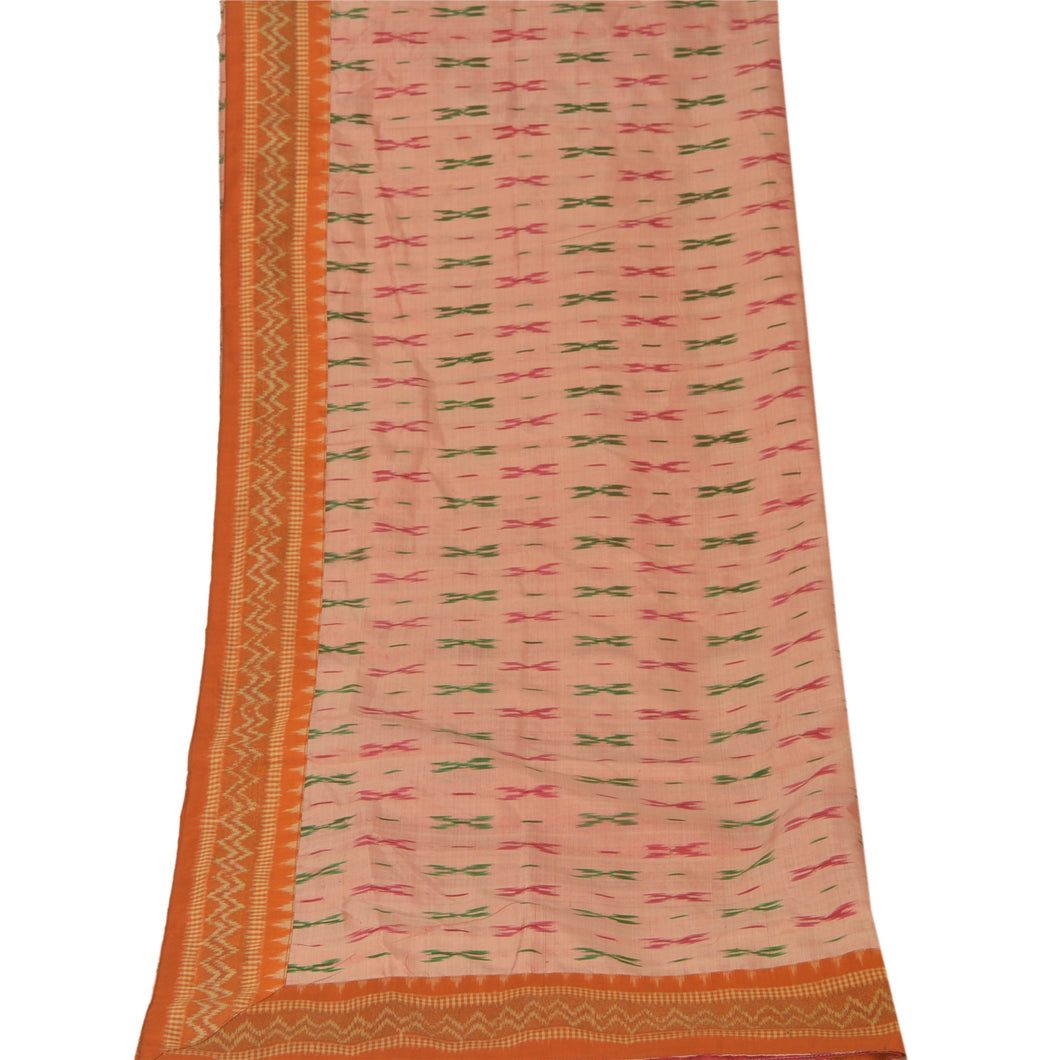 Sanskriti Vinatage Sanskriti Vintage Dupatta Long Stole Pure Silk Peach Woven Patola Ikat Scarves