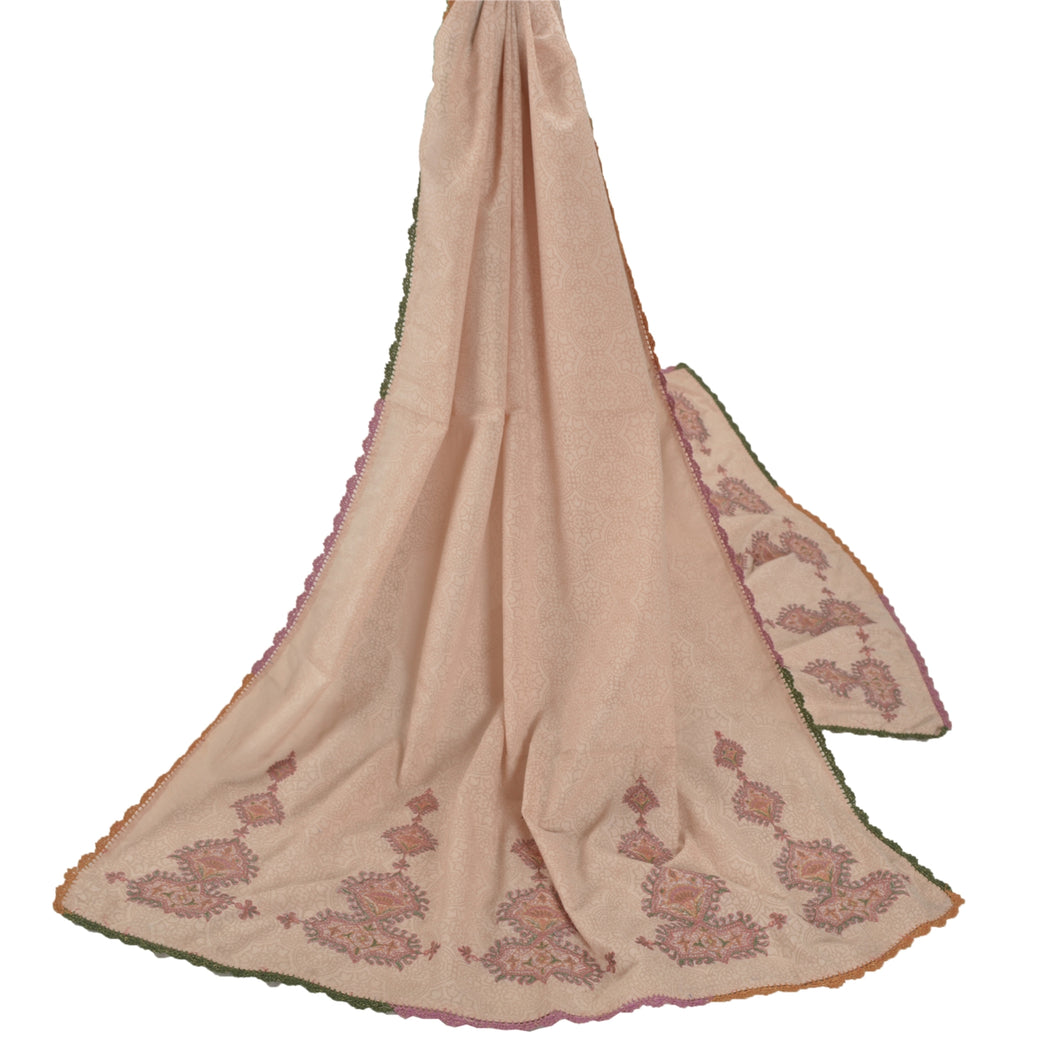 Sanskriti Vintage Dupatta Long Stole Cotton Peach Veil Embroidered Woven Hijab