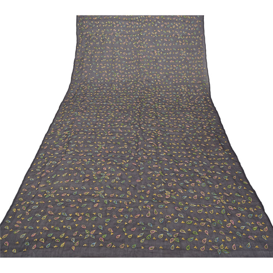 Sanskriti Vintage Dupatta Long Stole 100% Pure Cotton Black Hand Beaded Veil