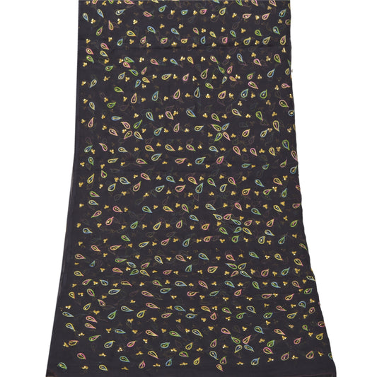 Sanskriti Vintage Dupatta Long Stole 100% Pure Cotton Black Hand Beaded Veil