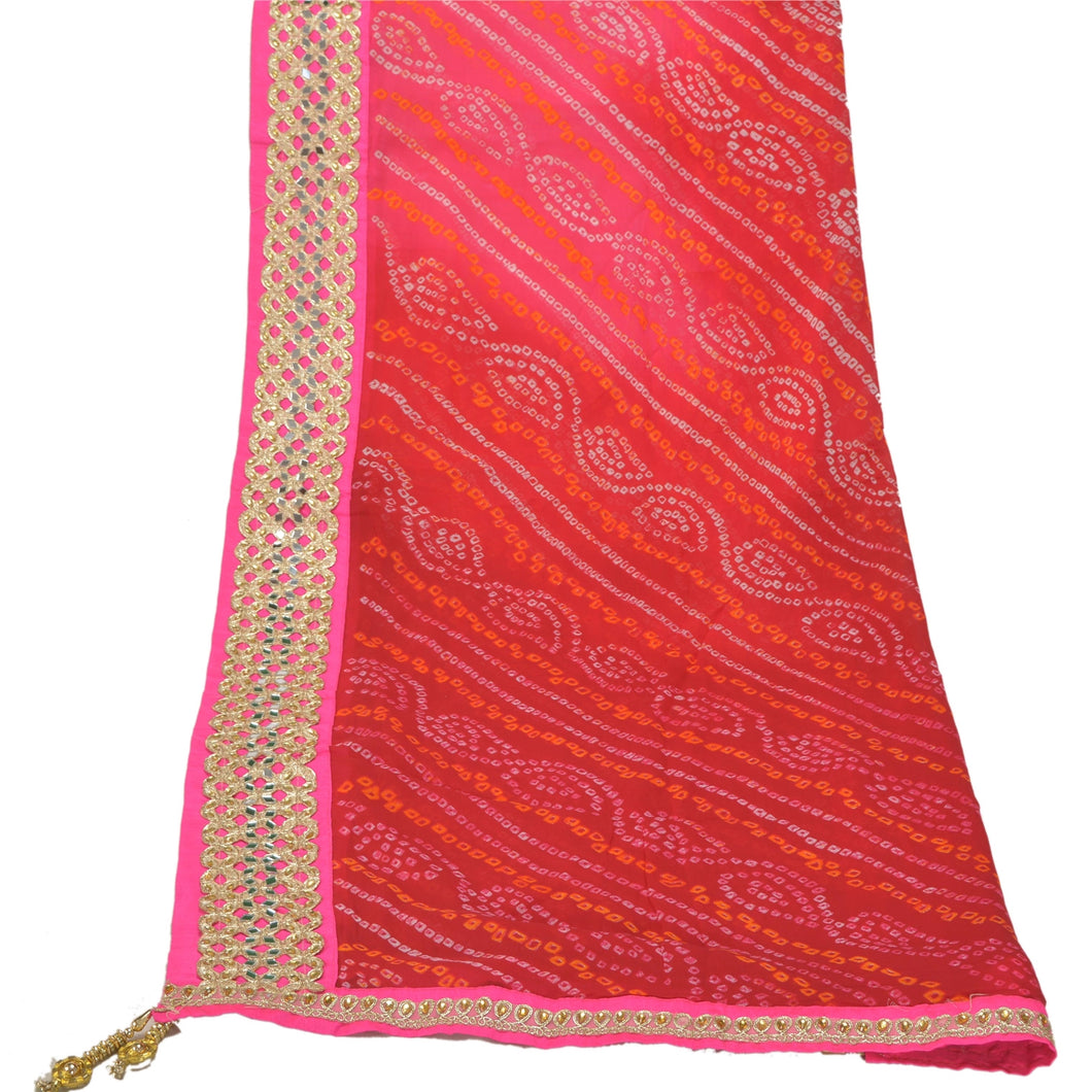 Sanskriti Vintage Dupatta Long Stole Georgette Dark Red Embroidered Bandhani