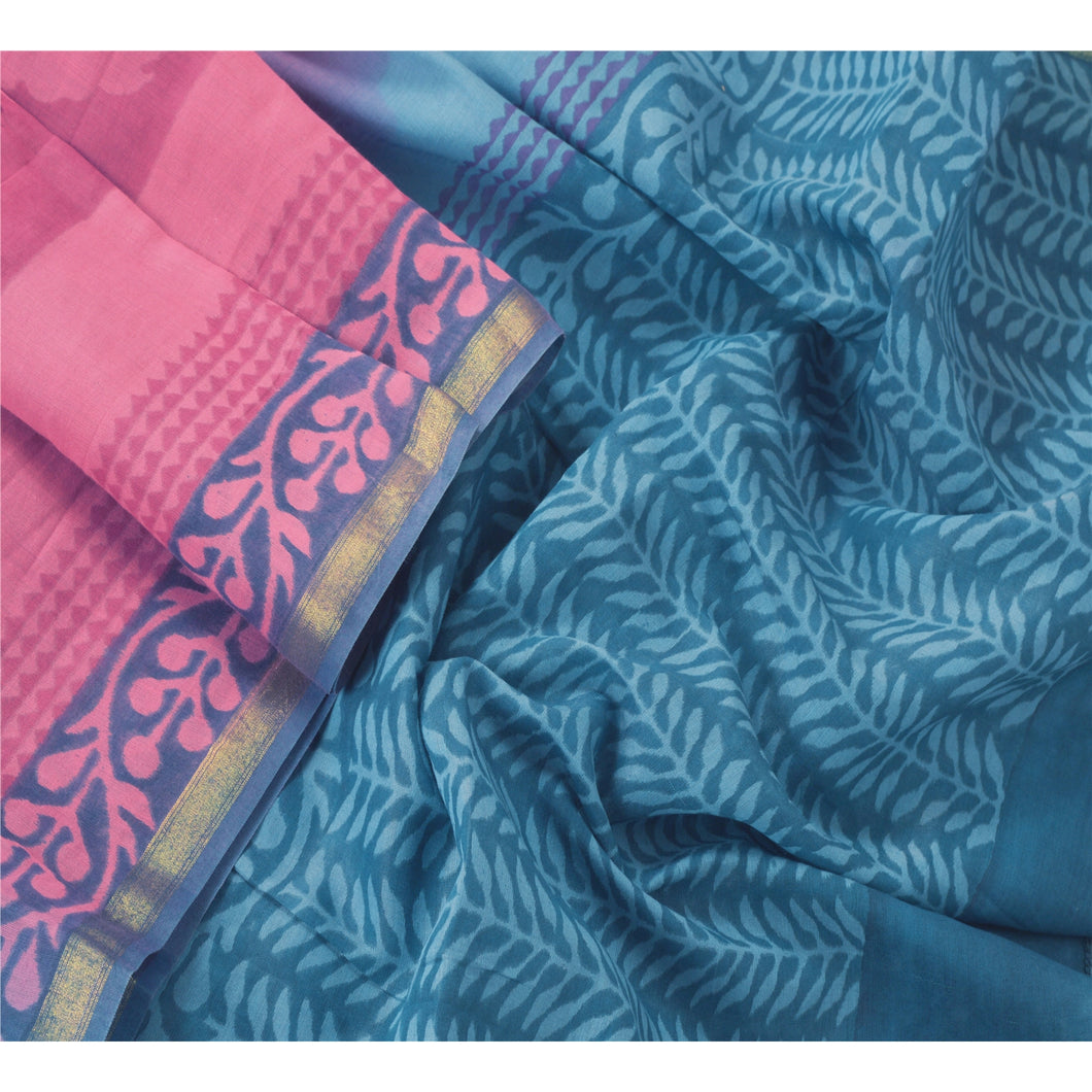 Sanskriti Vintage Dupatta Long Stole Chanderi Pink Wrap Scarves Printed Hijab