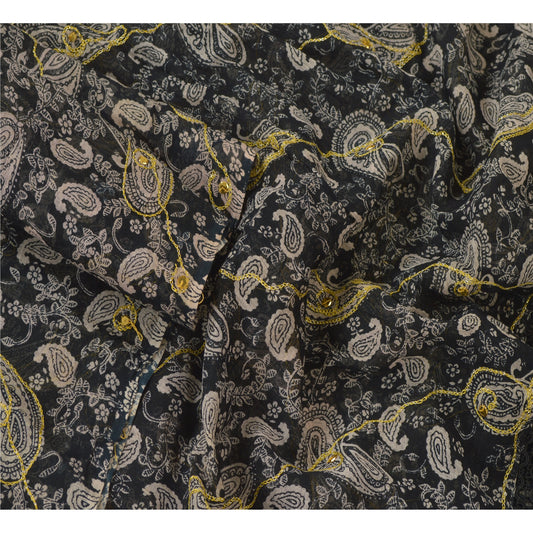 Sanskriti Vintage Dupatta Long Stole Pure Cotton Black Hijab Hand Embroidered