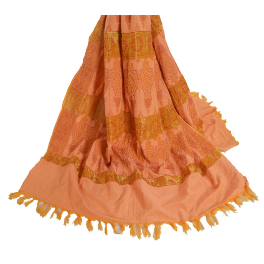 Sanskriti Vintage Dupatta Long Stole 100% Pure Cotton Peach Shawl Woven Scarves