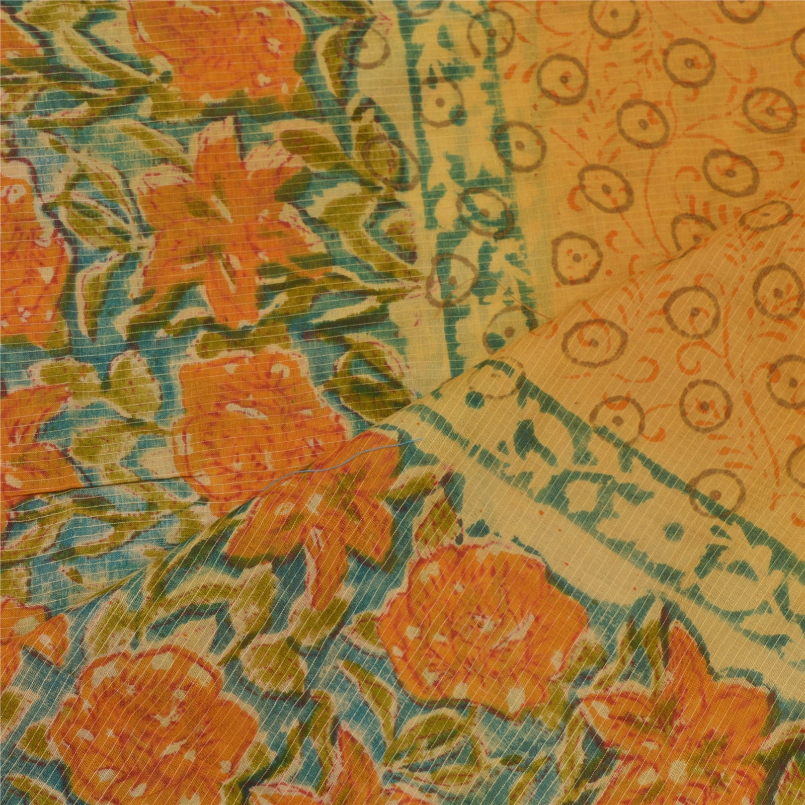 Sanskriti Vintage Vintatge Dupatta Yellow 100% Pure Chanderi Silk Long Stole Hand Block Printed Veil Zari Border Scarf For Crafting, Upcycling,