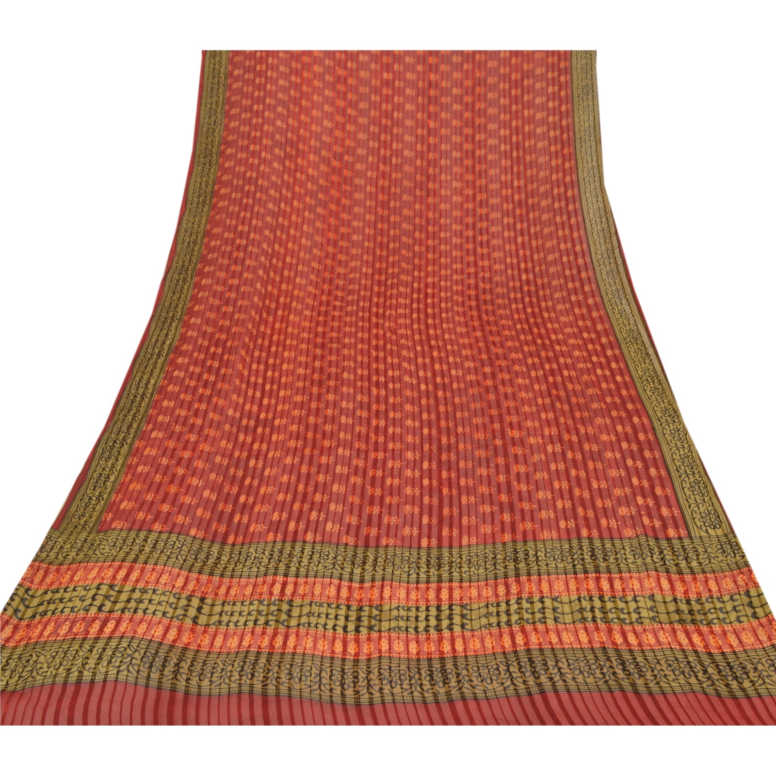 Sanskriti Vintage Dupatta Georgette Dark Red Hand Block Printed Long Stole Wrap Shawl Veil For Crafting, Upcycling, or Even Wearing