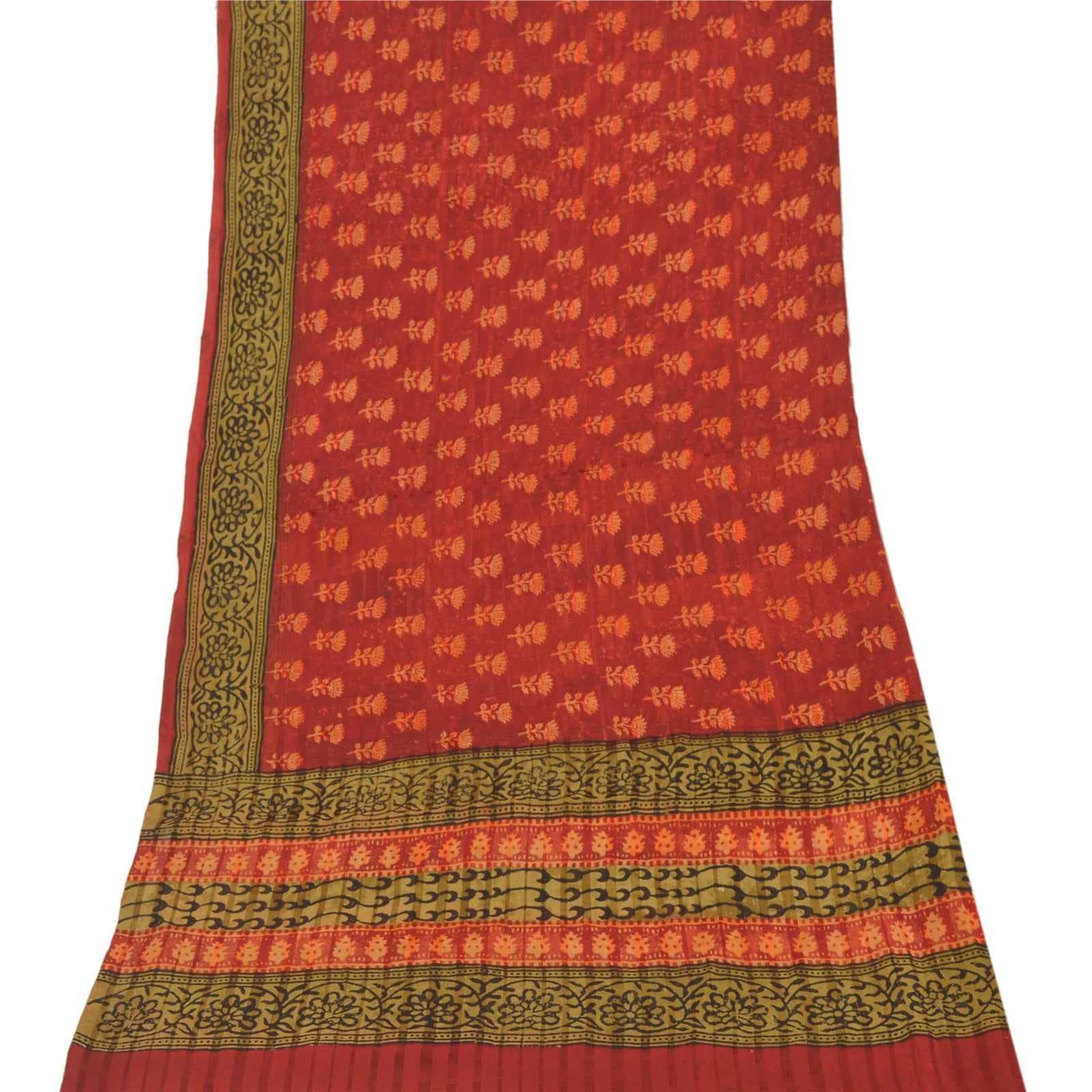 Sanskriti Vintage Dupatta Georgette Dark Red Hand Block Printed Long Stole Wrap Shawl Veil For Crafting, Upcycling, or Even Wearing