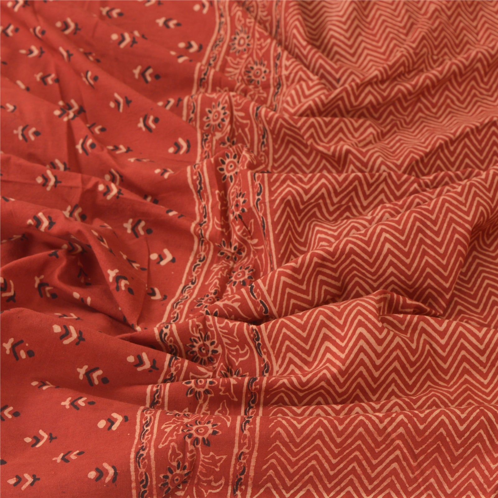 Sanskriti Vintage Dupatta Long Stole Pure Cotton Brick Red Hand Block Printed Hijab