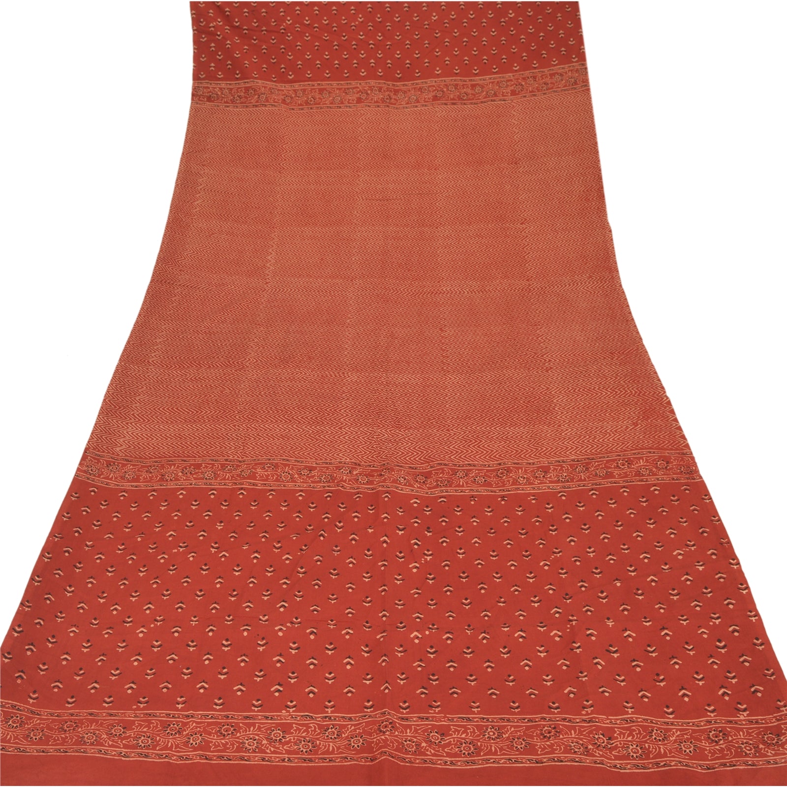 Sanskriti Vintage Dupatta Long Stole Pure Cotton Brick Red Hand Block Printed Hijab