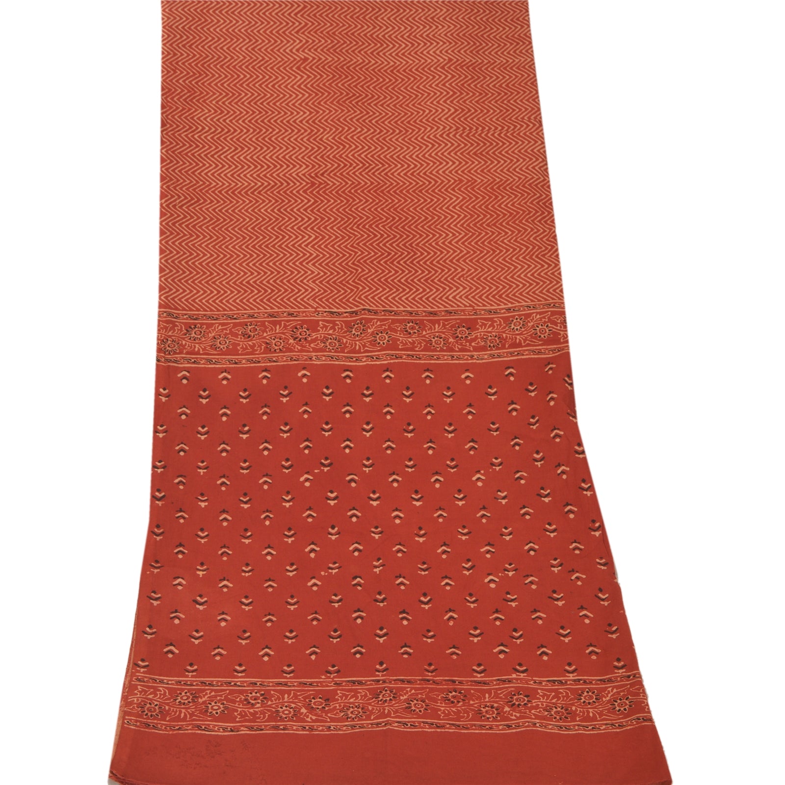 Sanskriti Vintage Dupatta Long Stole Pure Cotton Brick Red Hand Block Printed Hijab