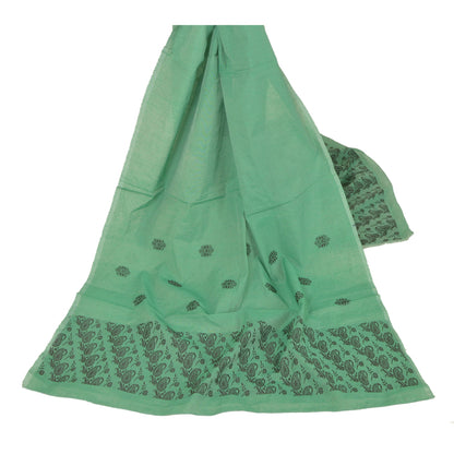 Sanskriti Vintage Dupatta Long Stole Cotton Green Wrap Shawl Woven Scarves