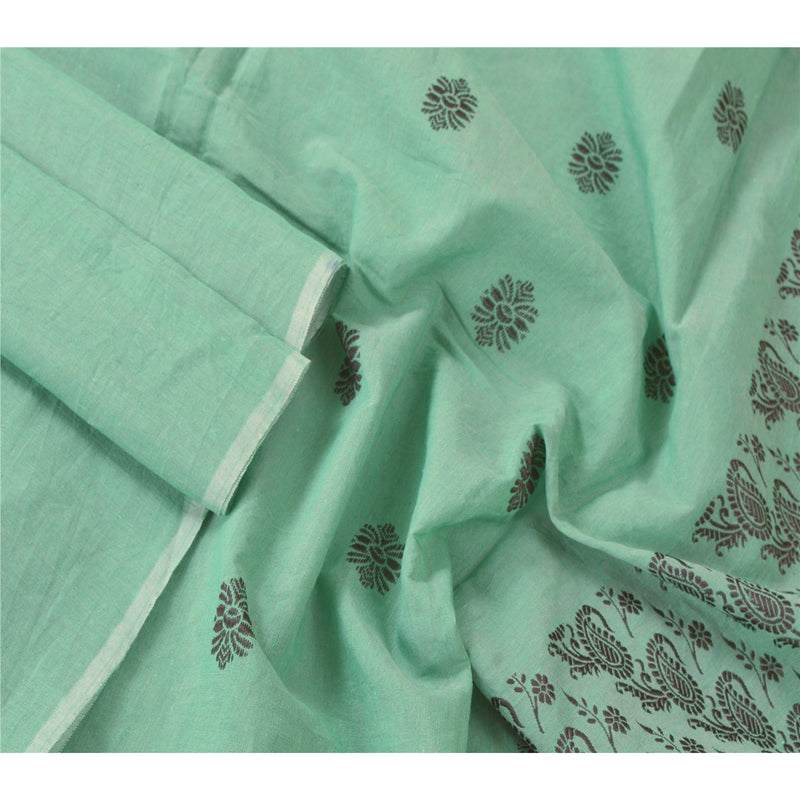 Sanskriti Vintage Dupatta Cotton Green Long Stole Wrap Shawl Woven Create-Dresses, Kaftans, Skirts, Tops, Projects, Home Decor