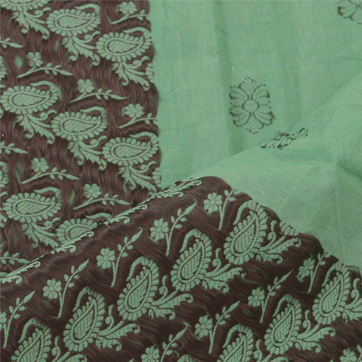 Sanskriti Vintage Dupatta Long Stole Cotton Green Wrap Shawl Woven Scarves