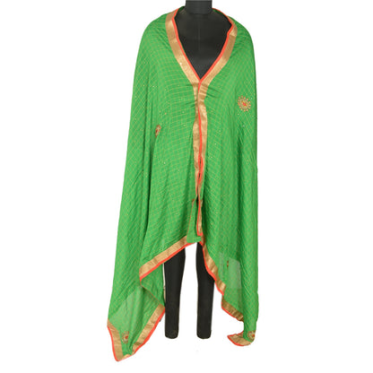 Sanskriti Vintage Dupatta Long Stole Art Silk Green Hand Beaded Woven Scarves