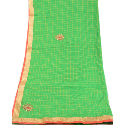 Sanskriti Vintage Dupatta Long Stole Art Silk Green Hand Beaded Woven Scarves