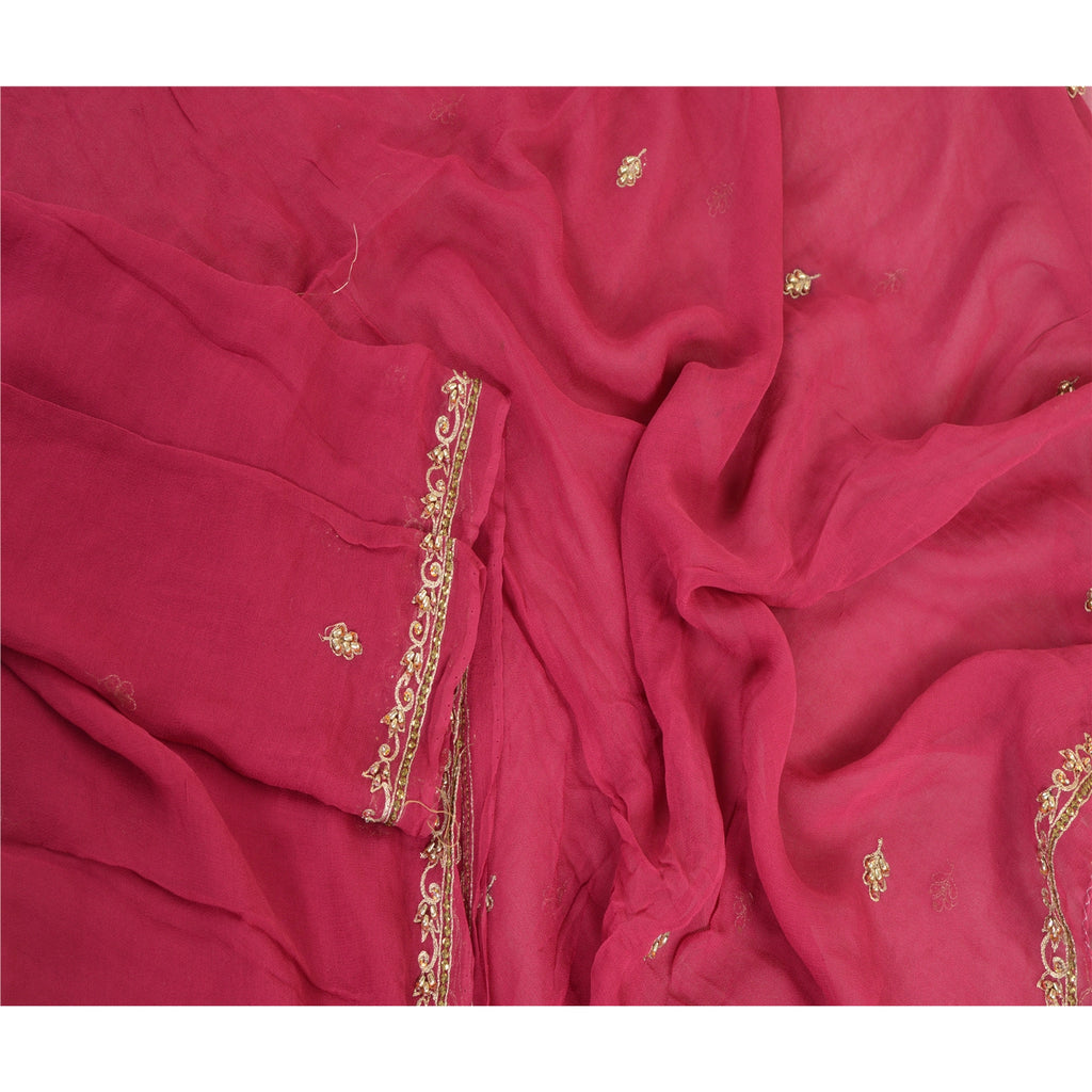 Sanskriti Vintage Purple Long Dupatta Stole Georgette Hand Beaded Wrap Scarves