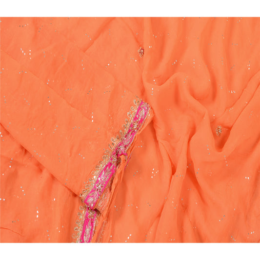 Sanskriti Vintage Peach Long Dupatta Stole Pure Georgette Silk Hand Beaded Veil