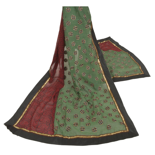 Sanskriti Vintage Dupatta Long Stole Chanderi Green Hijab Embroidered Veil