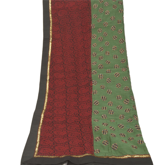Sanskriti Vintage Dupatta Long Stole Chanderi Green Hijab Embroidered Veil