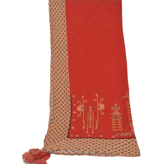 Sanskriti Vintage Dupatta Long Stole Pure Cotton Red Hijab Embroidered Veil