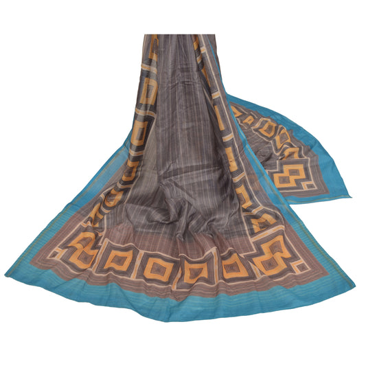 Sanskriti Vintage Dupatta Long Stole Art Silk Black Printed & Woven Work Shawl