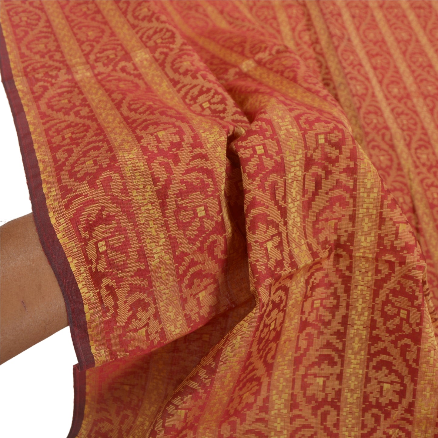 Sanskriti Vintage Dupatta Long Stole Cotton Red Hand Woven Scarves Shawl Veil