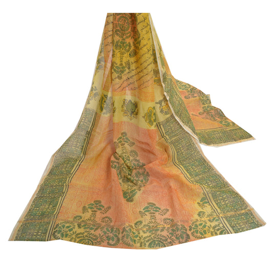 Sanskriti Vintage Dupatta Long Stole Tussar Cream Scarves Printed Floral Hijab