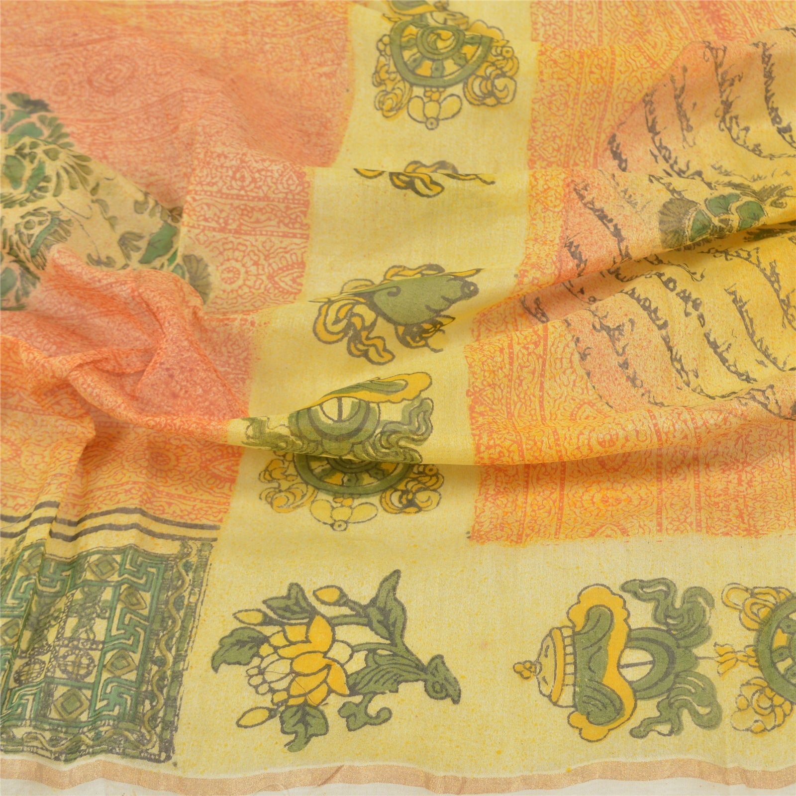 Sanskriti Vintage Dupatta Long Stole Tussar Cream Scarves Printed Floral Hijab