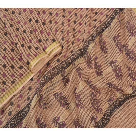 Sanskriti Vintage Dupatta Long Stole Cotton Brown Printed & Woven Kota Scarves