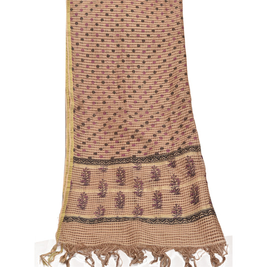 Sanskriti Vintage Dupatta Long Stole Cotton Brown Printed & Woven Kota Scarves
