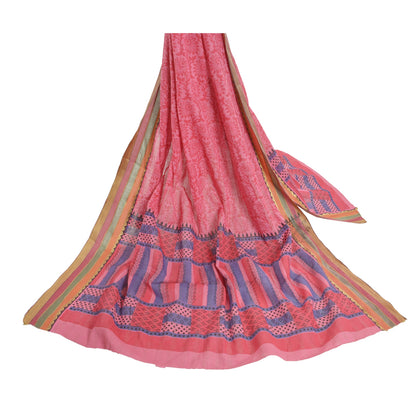Sanskriti Vintage Dupatta Long Stole Cotton Pink Printed & Woven Work Wrap Shawl