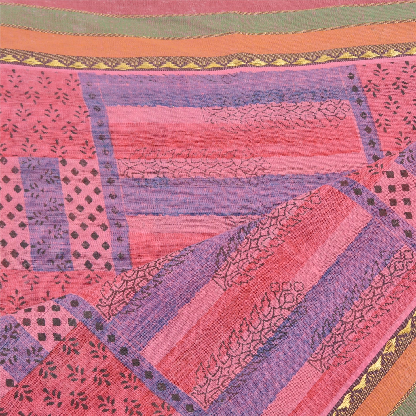 Sanskriti Vintage Dupatta Long Stole Cotton Pink Printed & Woven Work Wrap Shawl