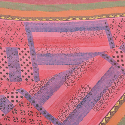 Sanskriti Vintage Dupatta Long Stole Cotton Pink Printed & Woven Work Wrap Shawl
