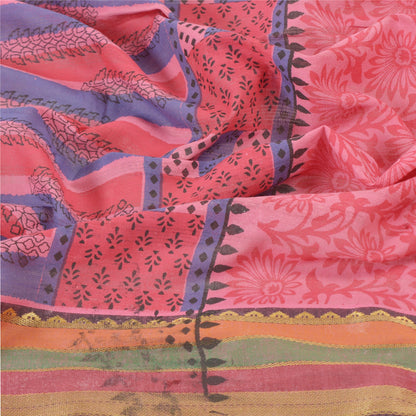 Sanskriti Vintage Dupatta Long Stole Cotton Pink Printed & Woven Work Wrap Shawl