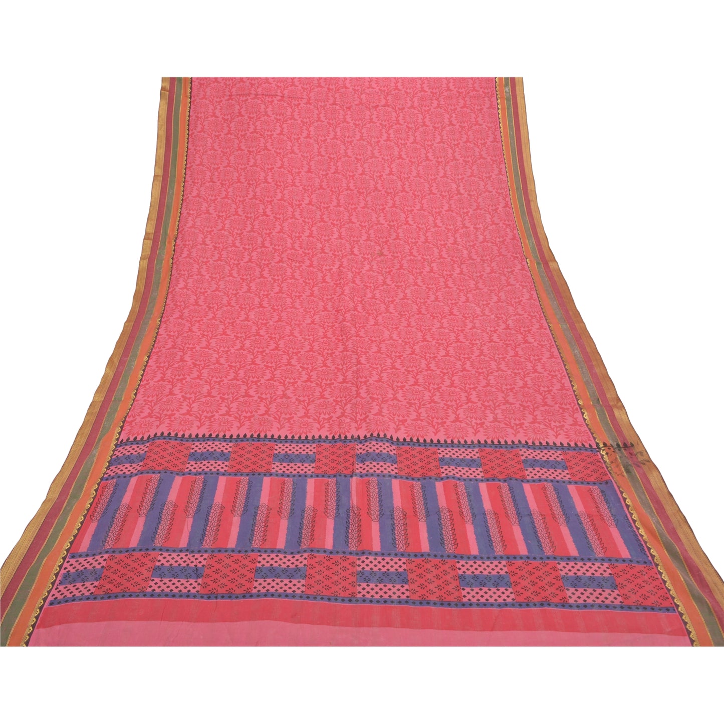 Sanskriti Vintage Dupatta Long Stole Cotton Pink Printed & Woven Work Wrap Shawl