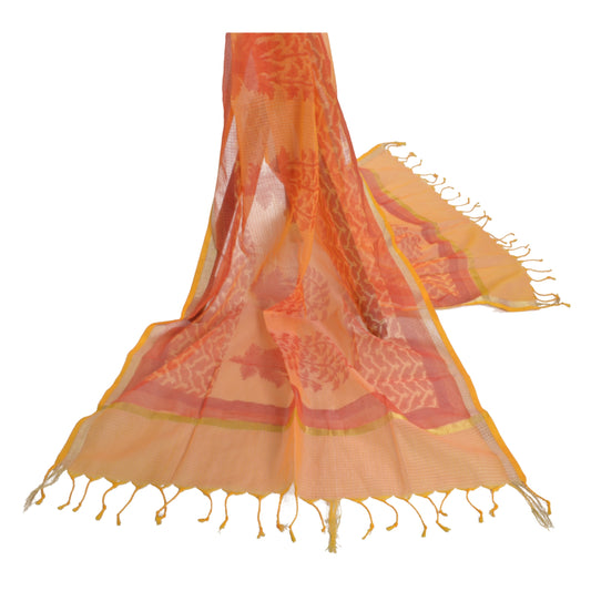 Sanskriti Vintage Dupatta Long Stole Pure Cotton Yellow Woven Kota Print Veil