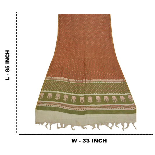 Sanskriti Vintage Dupatta Long Stole Chanderi Rusty Orange Printed Scarves