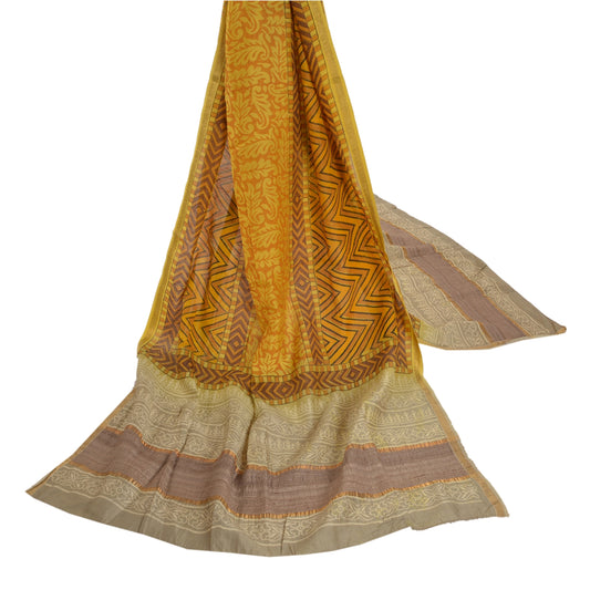 Sanskriti Vintage Dupatta Long Stole Pure Silk Yellow Shawl Printed Scarves
