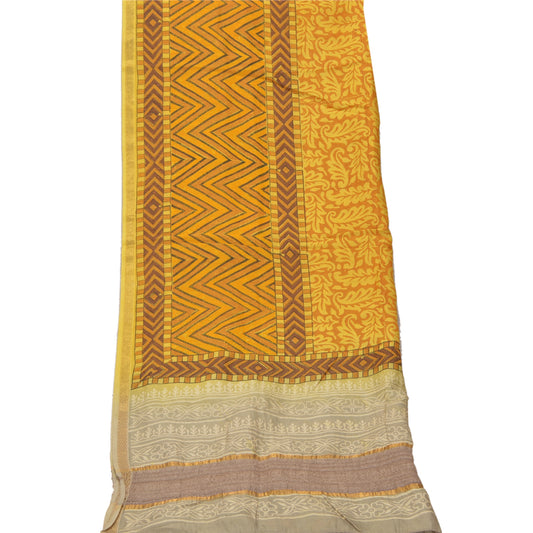 Sanskriti Vintage Dupatta Long Stole Pure Silk Yellow Shawl Printed Scarves