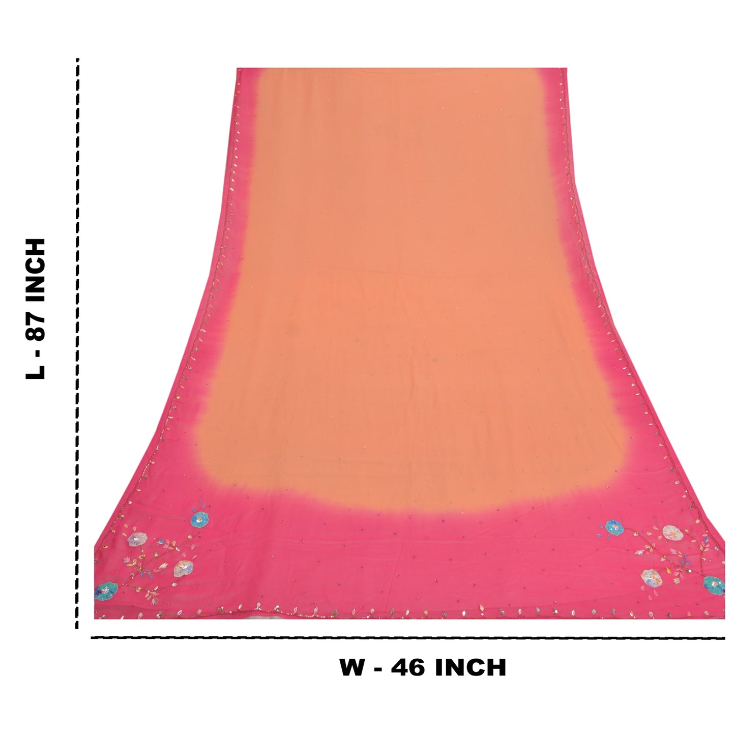 Sanskriti Vintage Dupatta Long Stole Georgette Pink Veil Hand Beaded Scarves