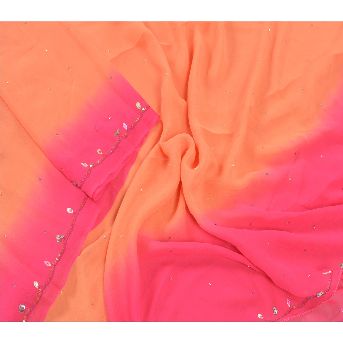Sanskriti Vintage Dupatta Long Stole Georgette Pink Veil Hand Beaded Scarves