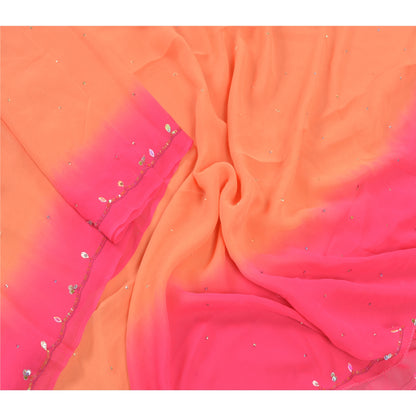 Sanskriti Vintage Dupatta Long Stole Georgette Pink Veil Hand Beaded Scarves