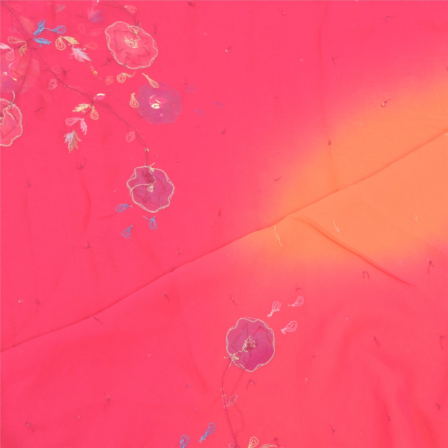 Sanskriti Vintage Dupatta Long Stole Georgette Pink Veil Hand Beaded Scarves