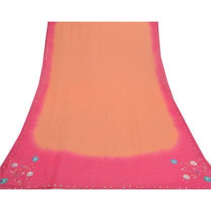 Sanskriti Vintage Dupatta Long Stole Georgette Pink Veil Hand Beaded Scarves