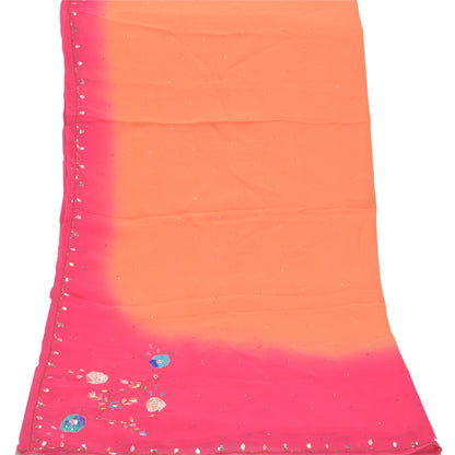 Sanskriti Vintage Dupatta Long Stole Georgette Pink Veil Hand Beaded Scarves
